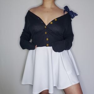 Anthropologie Navy Blue Bow Button Cardigan